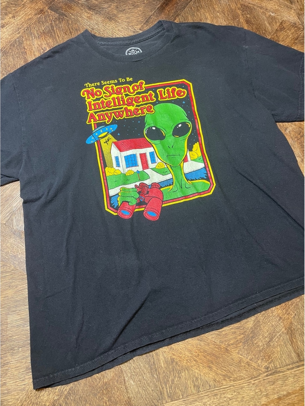 DOM mens XL 1990s “No signs of intelligent life” black alien graphic tee